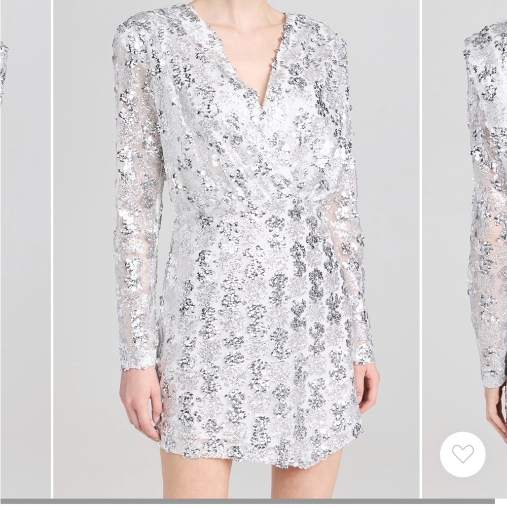 Amanda Uprichard Silver Sequin contessa Long Sleeve Dress